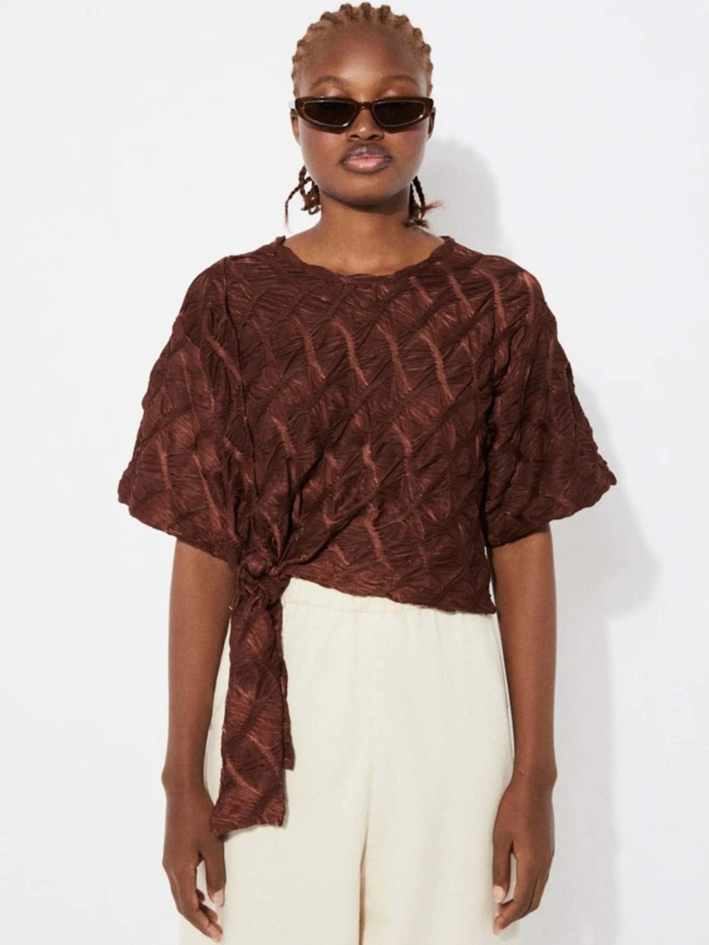 Rita Row Sz S Skin Cadi Brown Textured Top